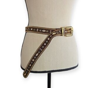 Vintage 90s Gold Studded, Grommets & Rhinestones Faux Suede Belt